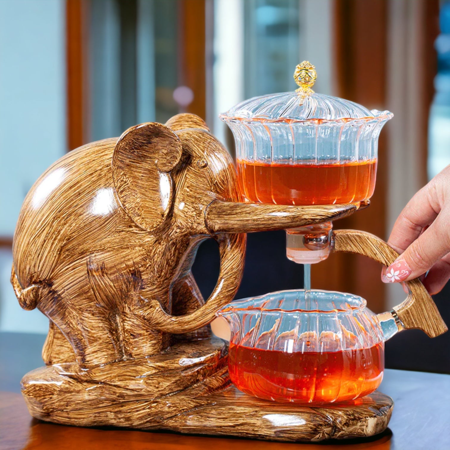 TEATOKK Elephant Sculp Glass Teapot